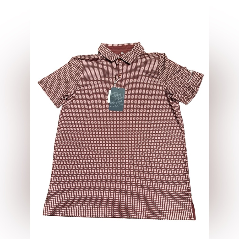 Boston Scott Golf Boys’ Junior Stretch Polo Shirt burgundy dot UPF50 Size M NWT